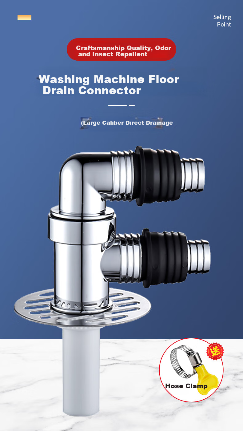 Lelandi Washing Machine Drain Pipe Tee Fitting Water Distributor Floor Drain Connector, Drainage Pipe Multifunctional Anti-Odor Connector, Double Row F-Type Tee L8191 1