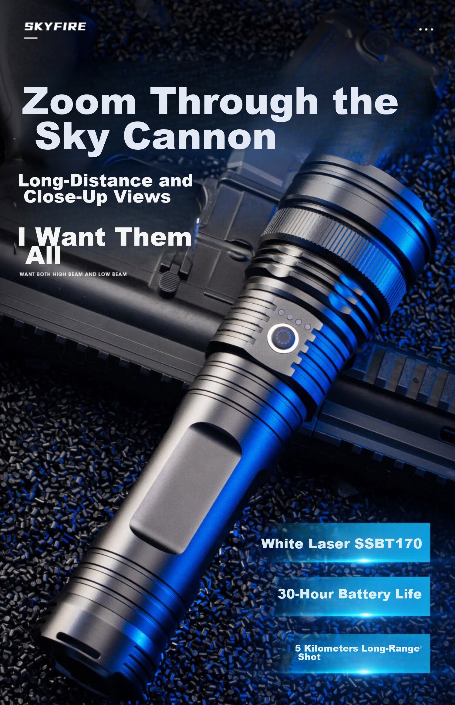 SkyFire Flashlight: High Brightness, Zoomable, Long-Lasting Battery Life, Long-Range Illumination, Laser Outdoor Light with 40000mAh Capacity 2