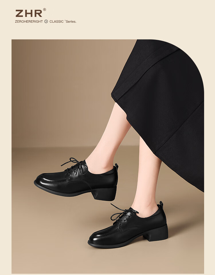 ZHR Women's Single Shoes, Top-Layer Cowhide Leather, Soft Sole, Breathable Women's Shoes, Quality Commuter Simple Shoes, KM28, Black, Size 35 2