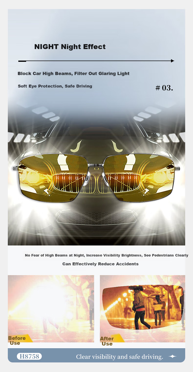 HELEN KELLER Day And Night Photochromic Glasses for Men And Women, High-Definition Driving Sunglasses H8758Y01 4