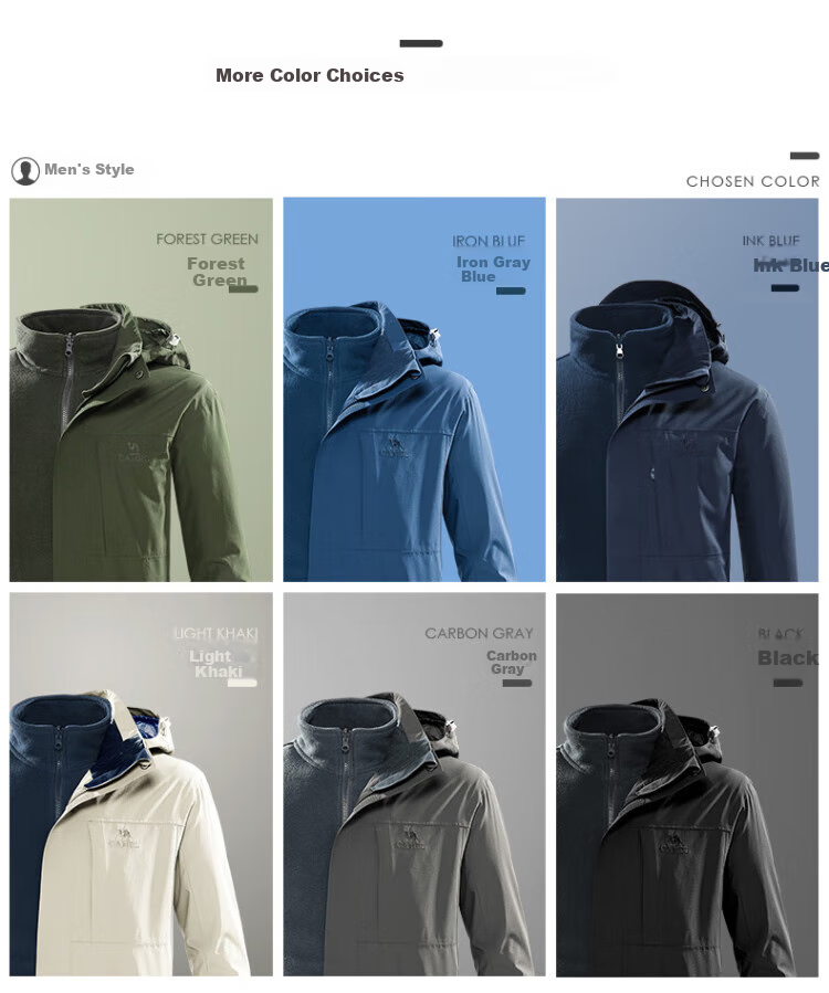 CAMEL Windbreaker Jacket for Men And Women, Three-In Detachable Two-Piece Set, Outdoor Heavy Rain-Proof Waterproof Windproof Mountaineering Suit 11