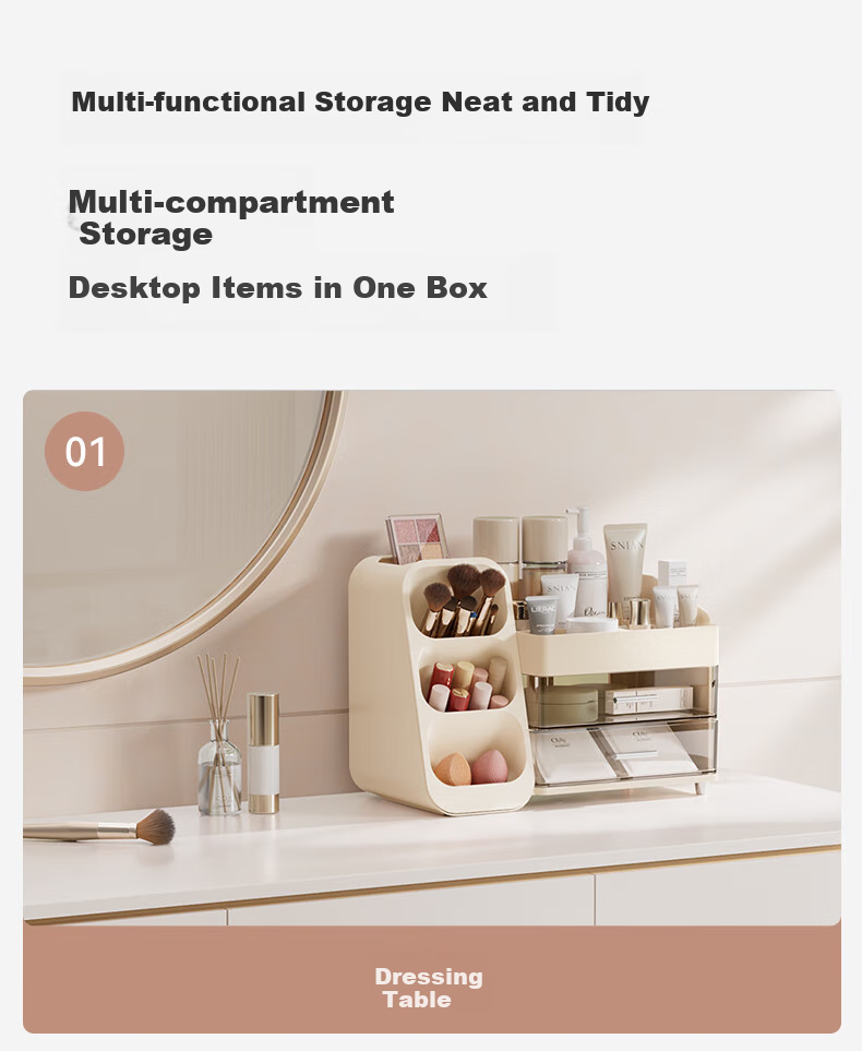 EACHY Cosmetic Storage Box, Large Capacity, Desktop High-End Feel, Multi-Functional Drawer-Style Lipstick Case for Skincare Products - Elegant White 10