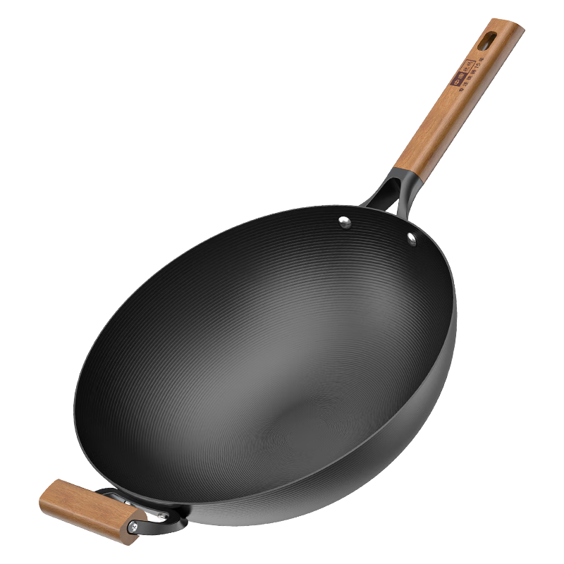 Zhongkang Iron Wok, Non-Stick Pan Classic Model, Deep Nitrogen Extreme Iron Pan, Round Bottom Pure Iron, No Coating, Rust-Resistant, Suitable for Open Flame And Gas Stoves, 34cm