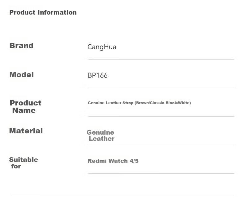 CangHua Genuine Leather Watch Strap Compatible with Xiaomi Redmi Watch 6, Redmi Watch 5/4, Fashionable Smart Sports Watch Band, Black 4