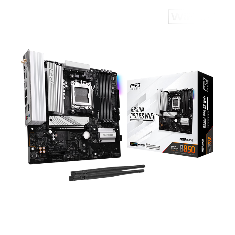 ASRock B850M Pro RS WiFi Motherboard with DDR5 Support for AMD CPU 9800X3D/9850X3D/9700X (AMD B850/Socket AM5)