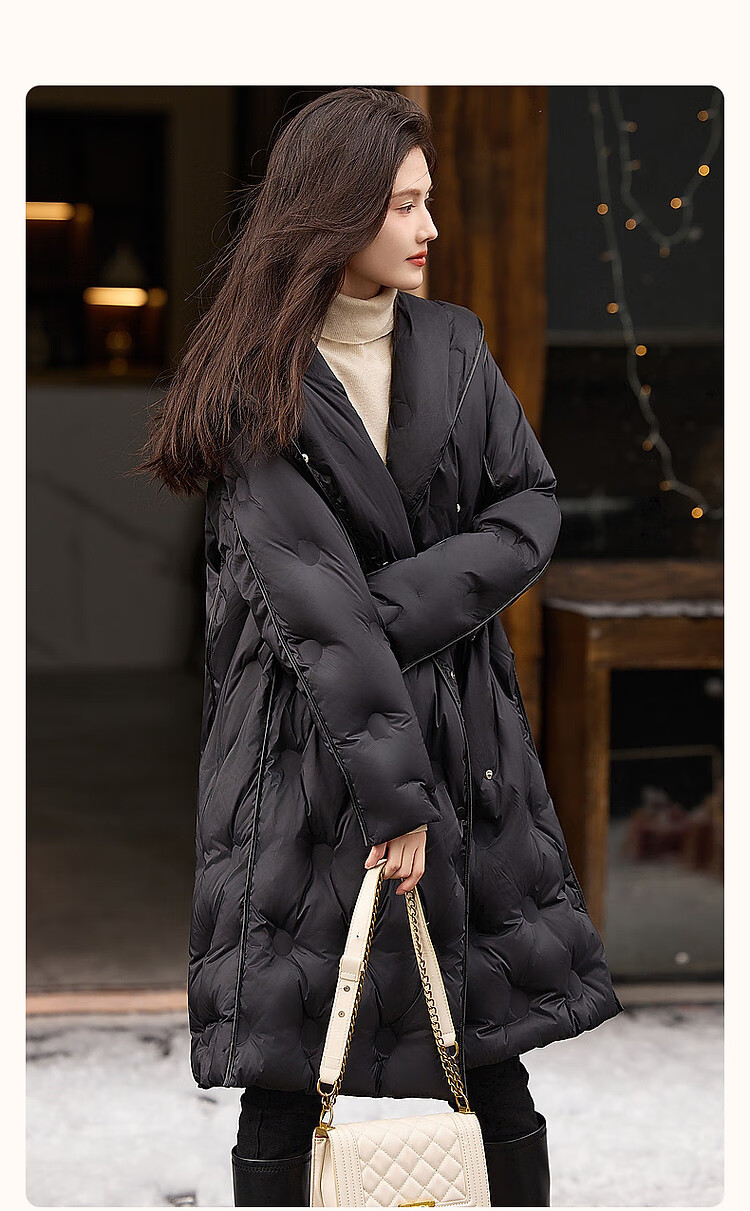 Dme [Winter Snow] Winter Hooded Loose 90% Duck Down Spring Yarn down Jacket for Women, Mid-Length Coat, Chocolate, M 2