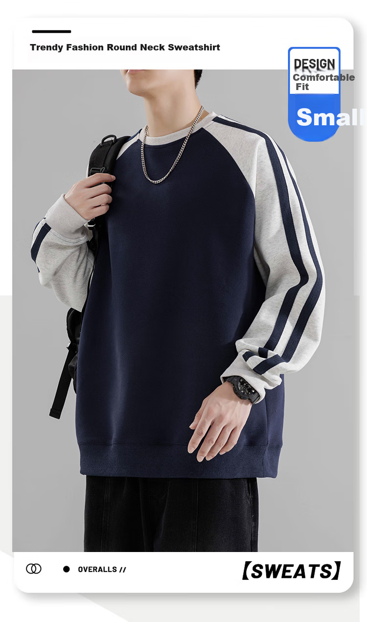 Foss Phil Color Block Sweatshirt for Men, Spring And Autumn Casual Trendy Loose Round Neck American Style T-Shirt Undershirt, 8891 Floral White Gray, 3XL 1