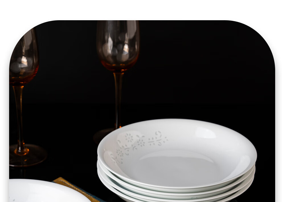 Jingde Story Jingdezhen Ceramic Plate Set 8-Inch Dinner Plates Deep Plates Underglaze Color Exquisite White Porcelain Plates Set of 6 6