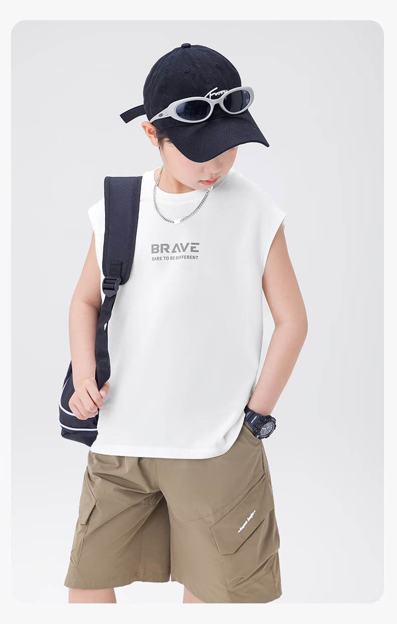 Zuo Xi Boys' Pure Cotton Vest Children's Summer T-Shirt 2026 New Boys' Sleeveless Top Base Shirt Black 130 29