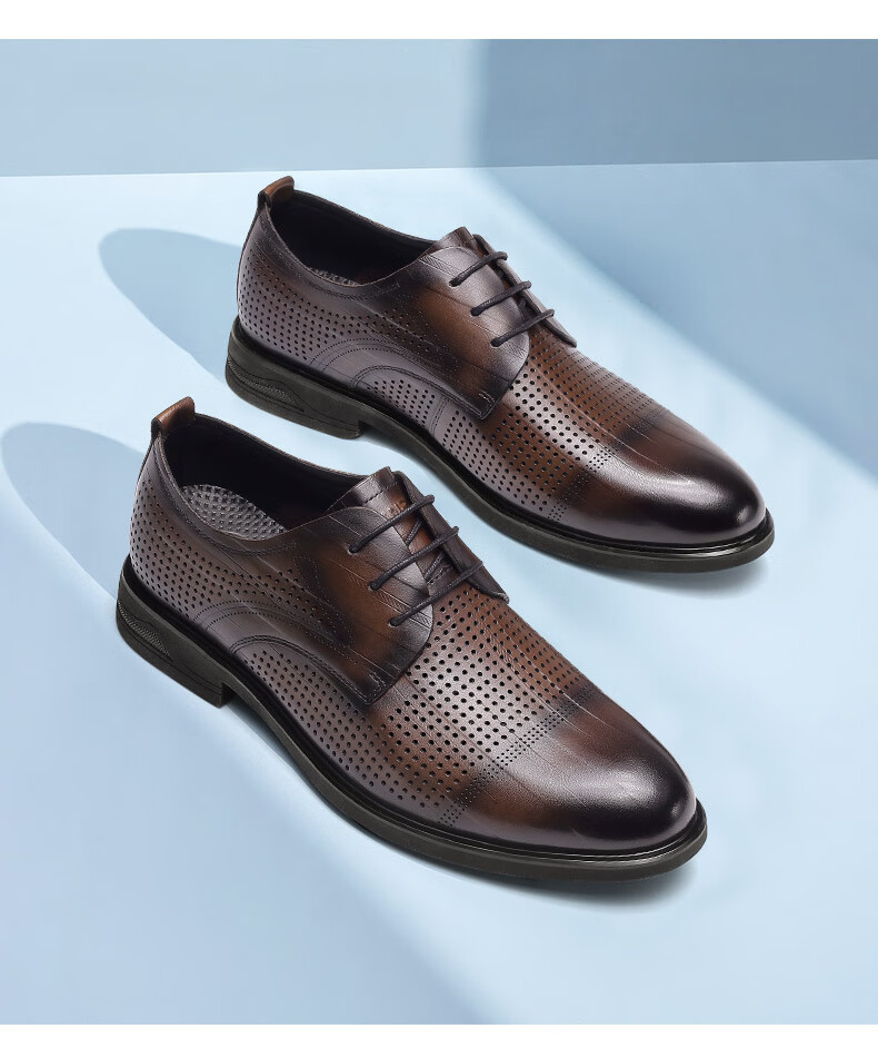 Qiangren Derby Shoes, British Business Men's Shoes, Double-Sided Top-Grain Leather Formal Dress Shoes, JDA19007, Black, Size 44 11