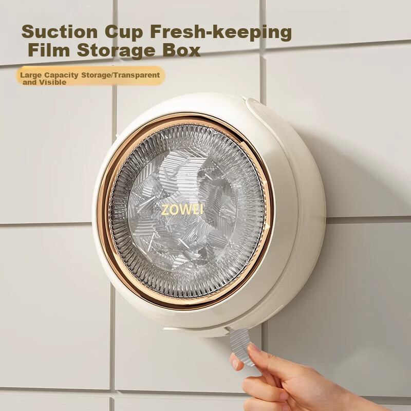 MUYA Suction Cup Food Wrap Holder, Kitchen Wall-Mounted Disposable Food Storage Bag Cover Organizer without Drilling Holes