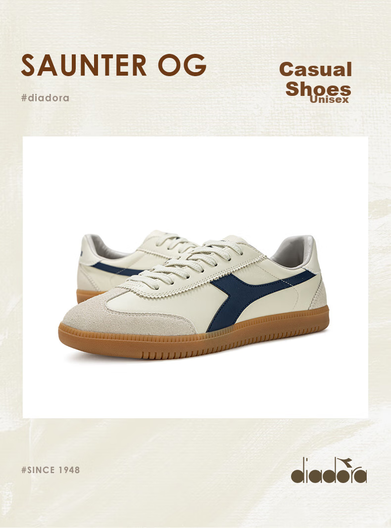 Diadora Men's And Women's Versatile Low-Top Casual Sneakers Saunter OG Beige/blue 37 15