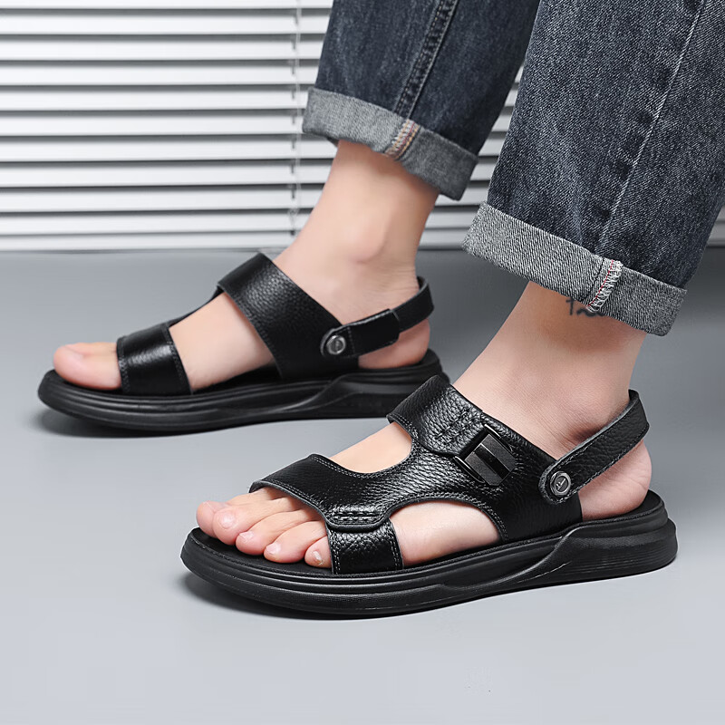 Warrior Men's Sandals, Summer Outdoor Sandals, Wear-Resistant Dual-Wear Beach Shoes, WSL(WZ)-1350, Black, Size 41