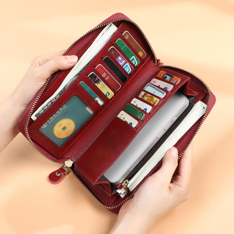 YUYULA Top-Grain Leather Women's Wallet, Long Zipper Purse, Fashionable Mom's Wallet with Large Capacity, Coin Purse, Birthday Gift