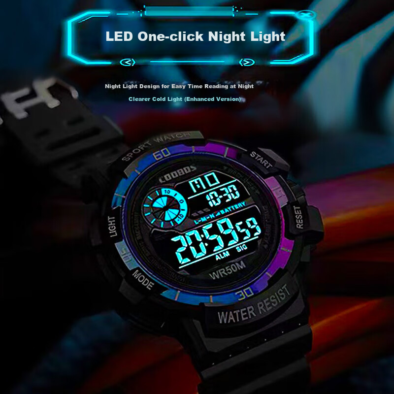 LOUIE JUELEN Electronic Watch for Men, Children's Multifunctional Alarm Clock for Primary And Secondary School Students, Trendy Sports Back-To Season, Black And Gold