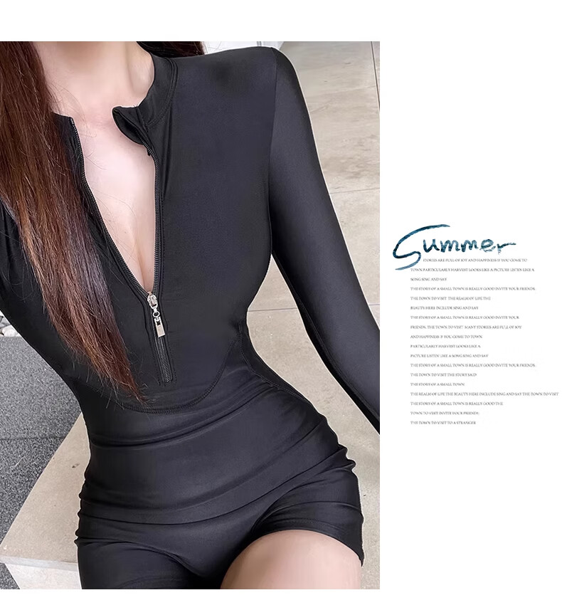 DK Women's Swimsuit, 2026 New Style, Long-Sleeve One-Piece with Boy Shorts, Tummy Control, Slimming, Sports, Hot Spring Swimwear, Size M 12