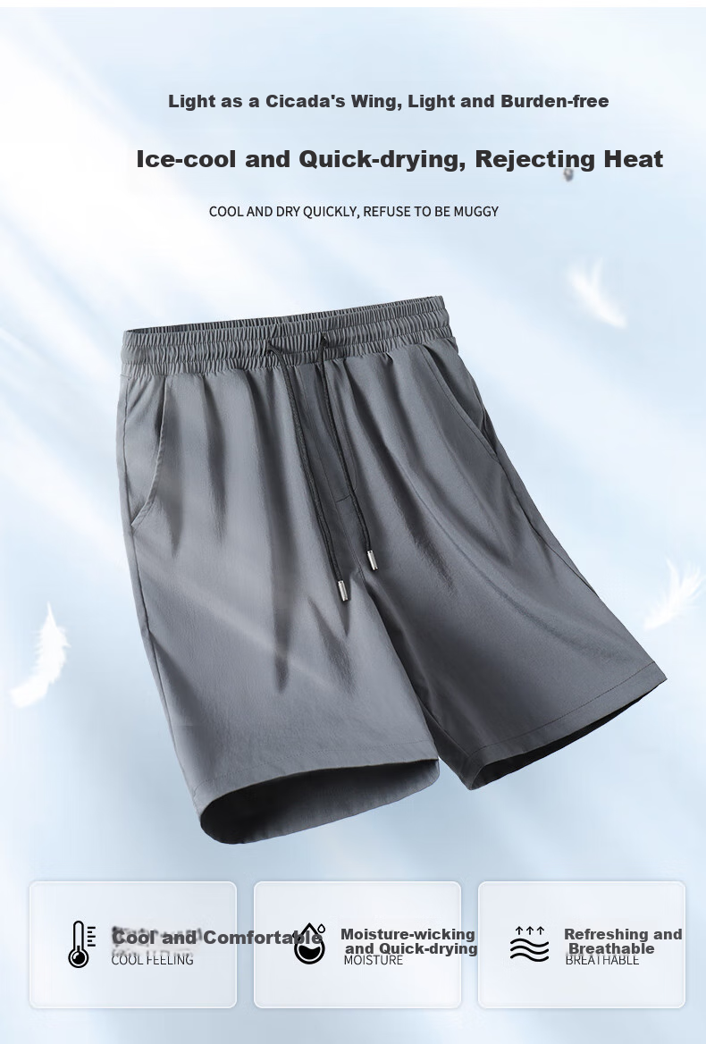 Baleno Men's Shorts, Summer Ice Silk Breathable Quick-Dry Five-Point Pants, Outdoor Loose-Fitting Sports Fitness Wear, Men's Large Shorts 1