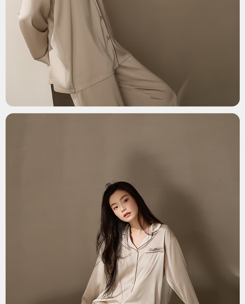 XULEN Ice Silk Pajamas for Women, Spring And Autumn Thin Long-Sleeve Plus Size Loungewear Set, 63795 Champagne Pink, 2XL(175) 7
