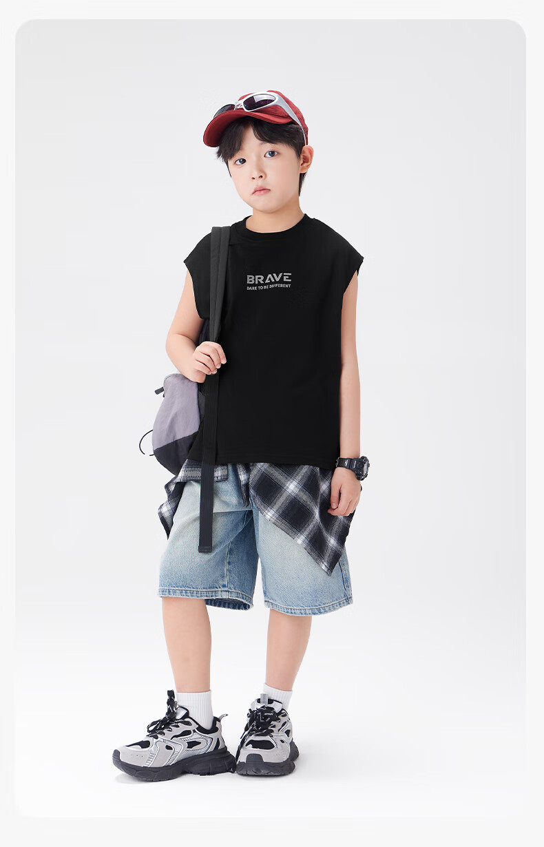Zuo Xi Boys' Pure Cotton Vest Children's Summer T-Shirt 2026 New Boys' Sleeveless Top Base Shirt Black 130 17