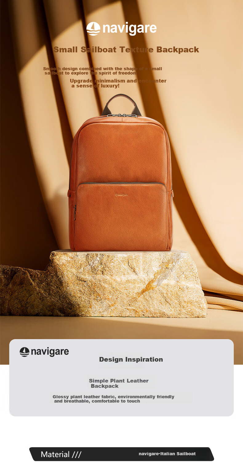 Navigare Italian Small Sailboat Backpack, Men's Laptop Bag, Travel Business Leather Backpack for Men, Gift for Birthday 1