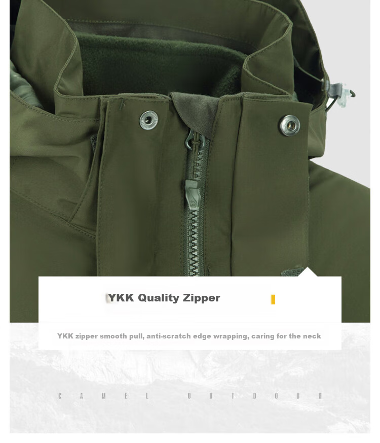 CAMEL Windbreaker Jacket for Men And Women, Three-In Detachable Two-Piece Set, Outdoor Heavy Rain-Proof Waterproof Windproof Mountaineering Suit 24