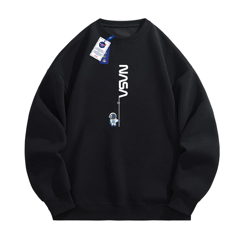 NASA GISS Sweatshirt for Men, Autumn And Winter Casual Long-Sleeve T-Shirt, Youth Base Layer Top Clothing, Black Fleece-Lined, 2XL