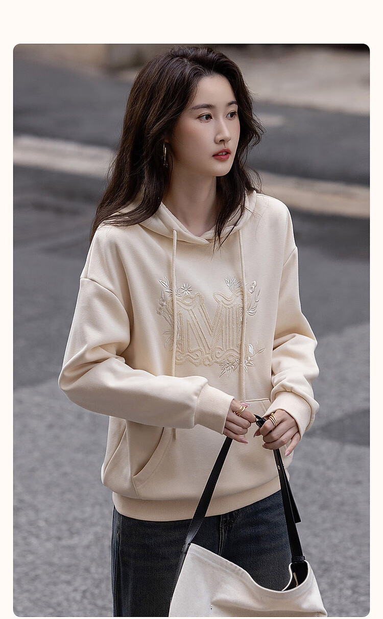 Dme [Embroidered Blossoms] Winter Casual Hooded Fleece-Like Warm Exquisite Tatami Embroidered Loose Sweatshirt Women's Top 3