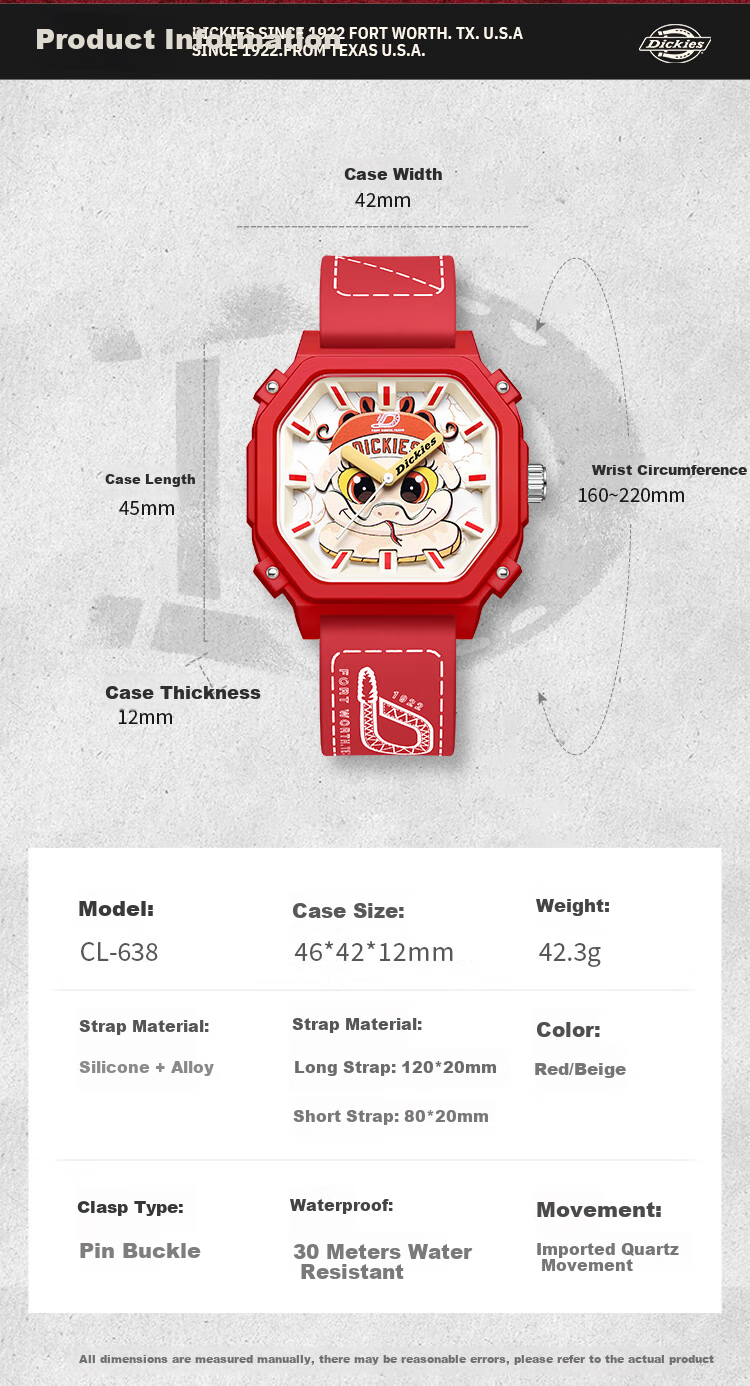 Dickies Student Watch, Snake Year Limited Edition, Creative Cartoon Quartz Watch, New Year Gift, Cross-Year Gift Box, CL-638 White 8