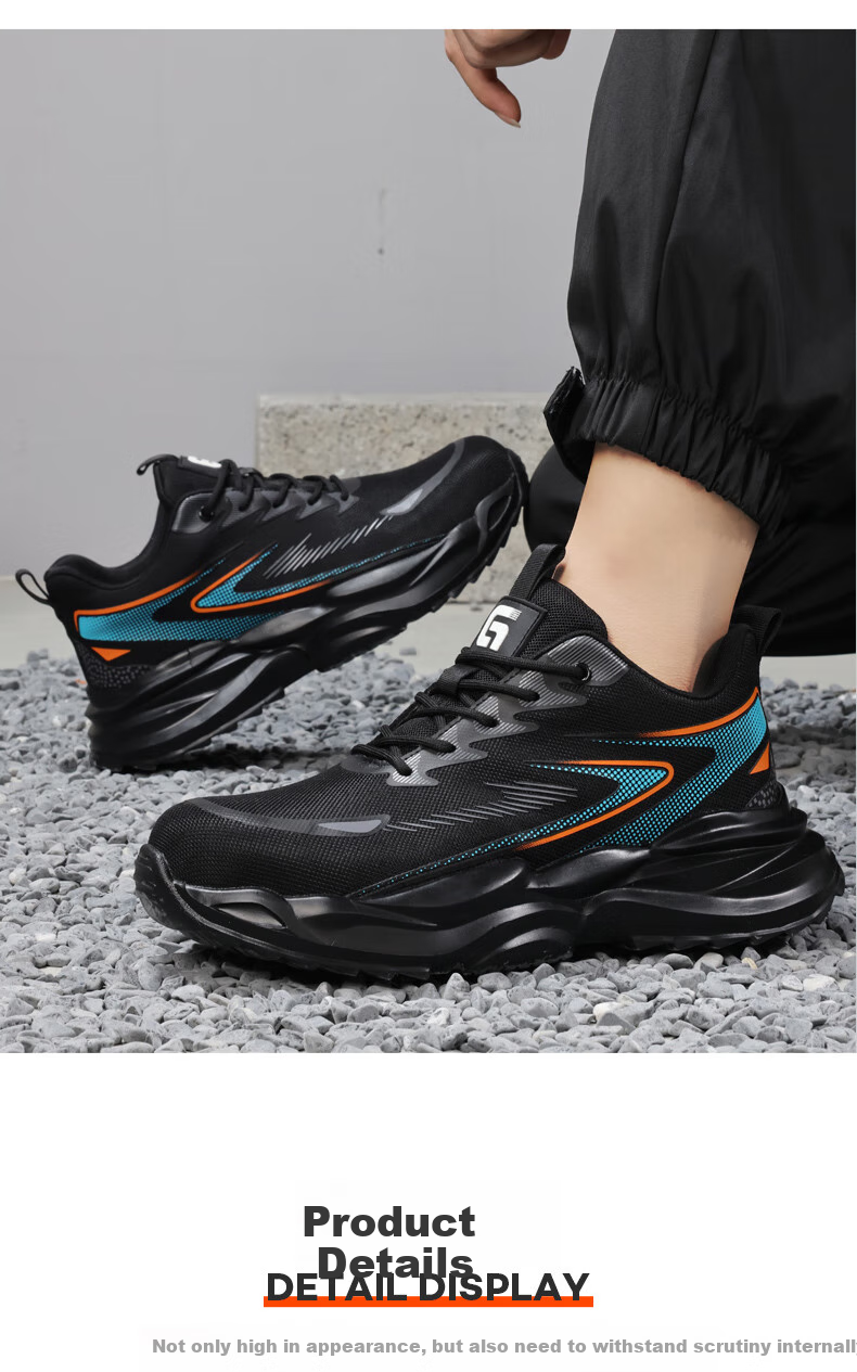 JUNBU Safety Shoes for Men, Summer Breathable Steel Toe Cap, Anti-Smashing And Puncture-Resistant, Ultra-Light Work Boots F118BK Size 43 15