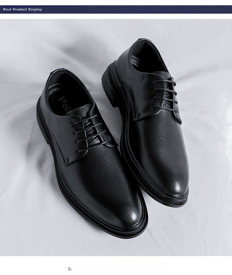 Poitulas Men's Lace-Up Business Casual Shoes, British Style Versatile Thick-Soled Formal Shoes Wedding Shoes for Men 9033 Black Size 44 4