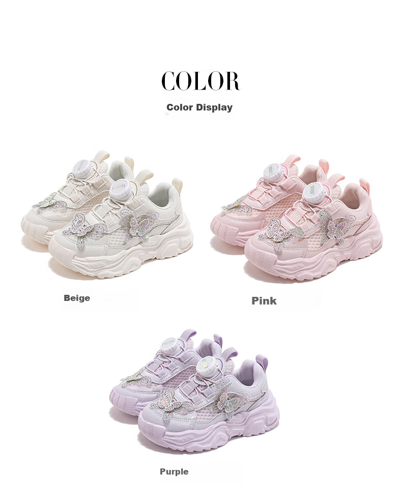 ABC KIDS Children's Running Shoes, New Autumn Style Girls' Sneakers, Pink, Size 36 [Inner Length 226 Suitable for Foot Length 221] 1