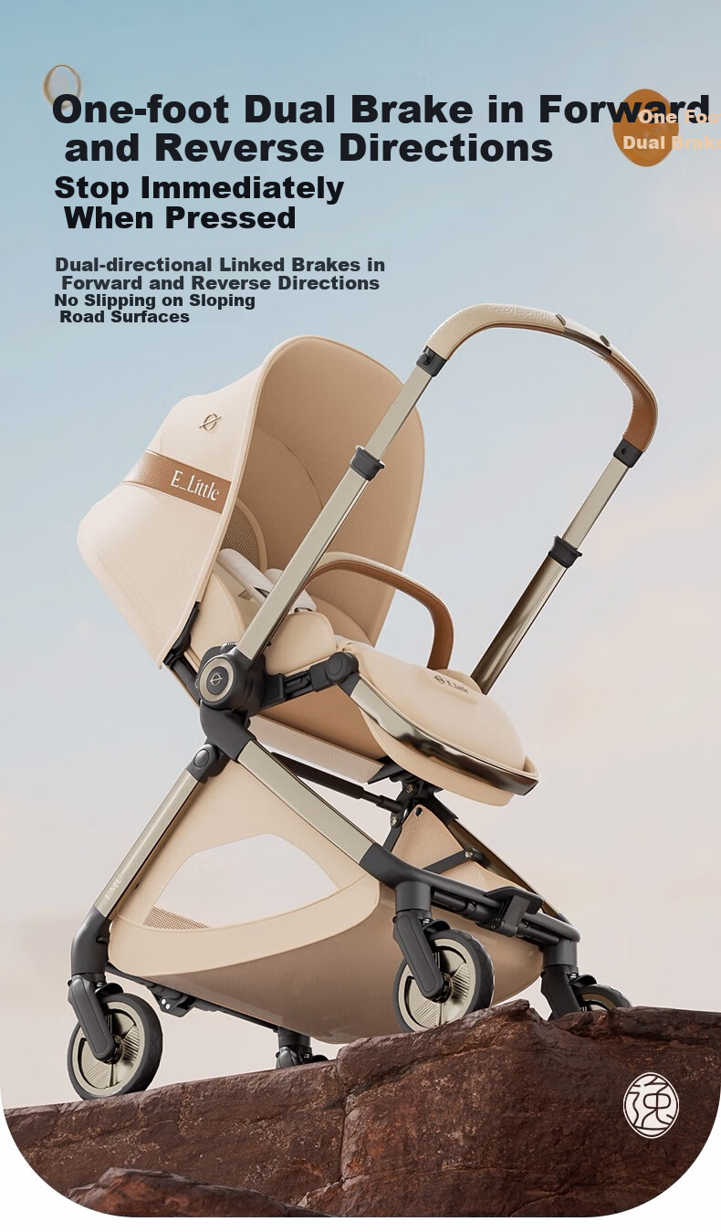 Elittile Baby Stroller 0-3 Years Foldable Reclining Shock Absorption High Landscape Baby Pram EMUpro Moonflower Blue 19