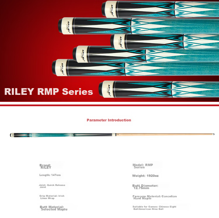 RILEY Pool Cue RMP-1, Chinese 8-Ball American 9-Ball Cue, Big Head Eight-Ball Black Eight Scoring Pool Cue, 12.75 Inches 1