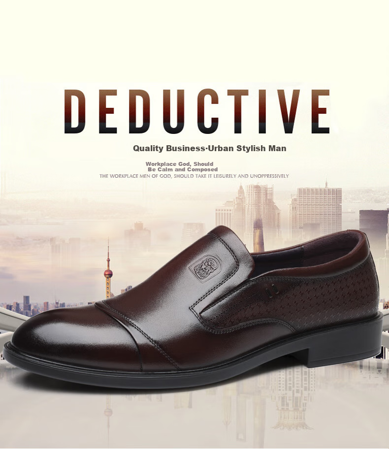 LAORENTOU Men's Leather Shoes, Business Formal Shoes, Top-Grain Cowhide Slip-Ons, Non-Slip Breathable Casual Shoes, A90205, Black, Size 39 4