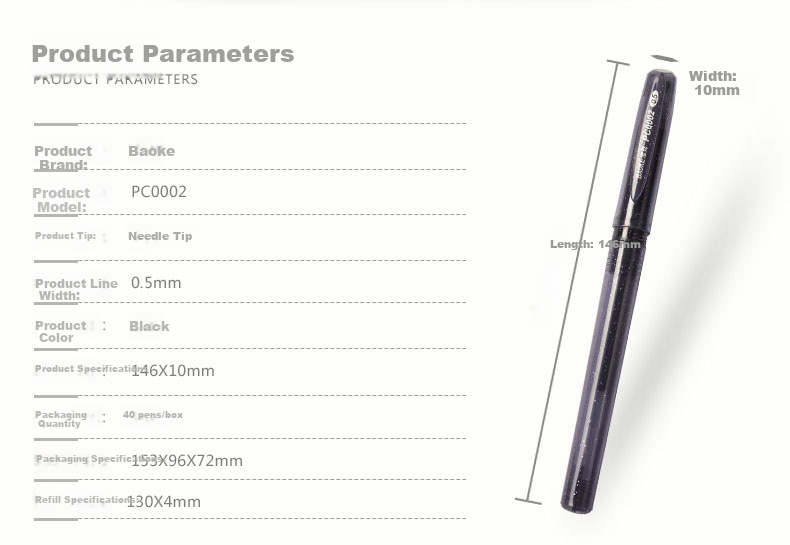 BAOKE PC0002, 0.5mm Semi-Needle Tube Gel Pen, Black Ink, Signing Pen, 40 Pieces 3