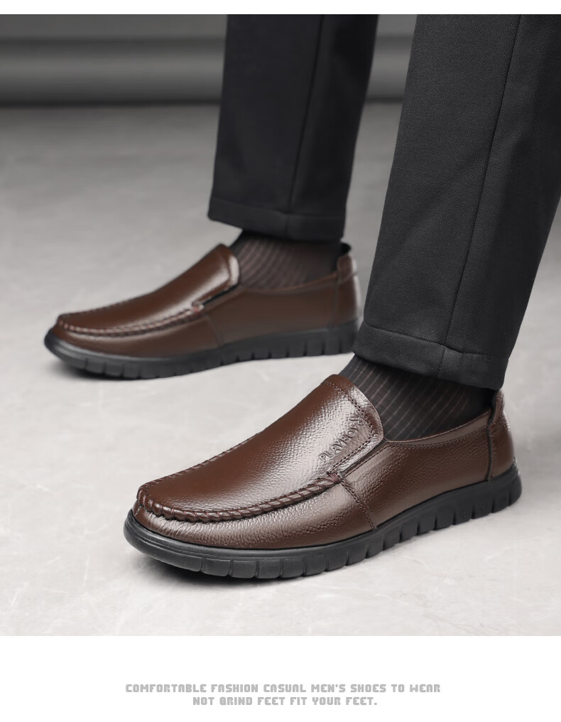 PLAYBOY Men's Shoes, Spring And Autumn New Style, Middle-Aged And Elderly Dad Shoes, Slip-On Men's Shoes, Business Casual Leather Shoes, Black, Size 45 14