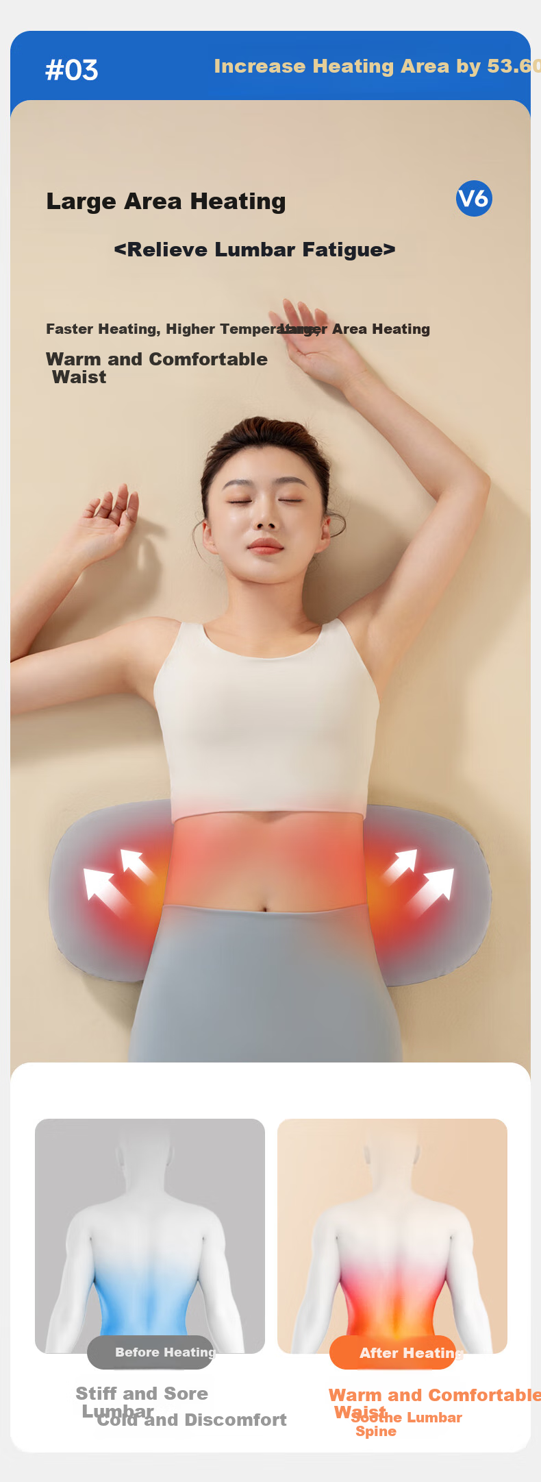CORY Heating Back Pillow for Bed, Waist Support Cushion, Memory Foam Lumbar Support for Sleeping, Lumbar Disc Herniation Relief 9