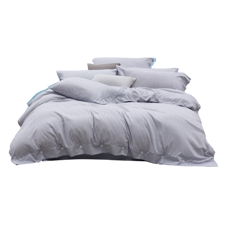 LUOLAI Home Textiles, 100% Pure Cotton Bedding Set, Four Pieces, All-Cotton Class A Antibacterial Duvet Cover And Bedsheet, Blue, 200*230