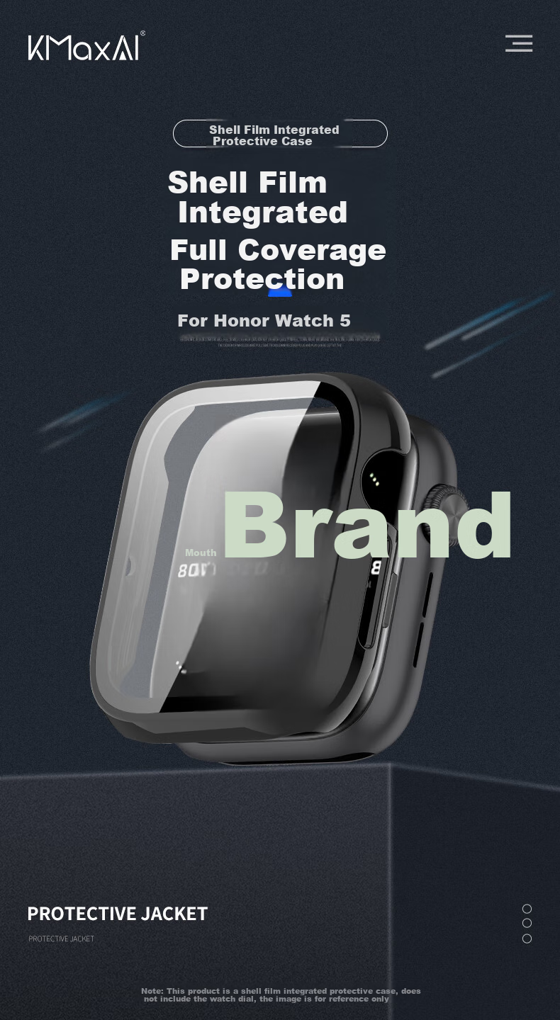 KMaxAI Compatible with Honor Watch 5 Protective Case + Screen Protector, All-In Watch5 Dial Protective Cover & Screen Tempered Glass Film, Anti-Scratch Hard Shell, Anti-Fingerprint Bracelet Case, Transparent 1