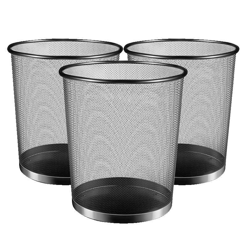 Bendi Metal Mesh Trash Can, 9L, Set of Three, Lidless, Large Size, Office Garbage Bin, Living Room Wire Mesh Wastebasket