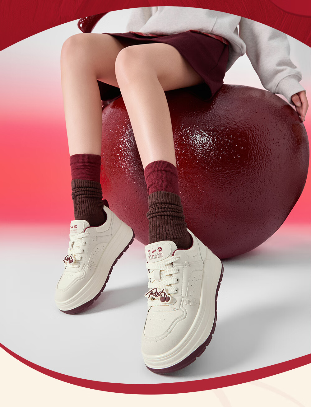 Josiny Thick-Soled White Sneakers for Women, Spring And Autumn 2026 New Style Soft Sole Board Shoes Versatile Breathable Sports Casual Shoes Beige/red 37 4