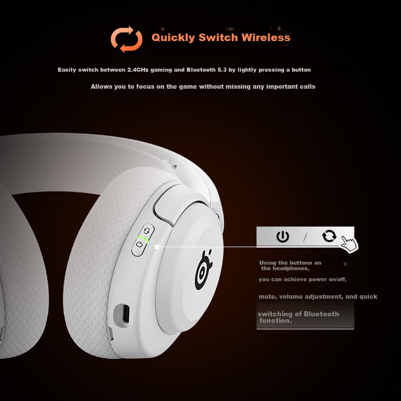 SteelSeries Hanbing Nova5P White, 2.4G/Bluetooth Headset, Dual Wireless Connection, Gaming E-Sports Computer Noise-Cancelling Headset, PS5 Enhanced, for CS:GO, PUBG, Gaokao