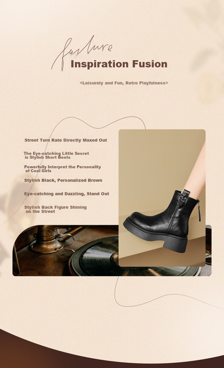 ZHR Women's Winter Vintage British Style Martin Boots with Fleece, Chunky Heel, Thick Sole, Short Boots KN02A Black Size 40 2