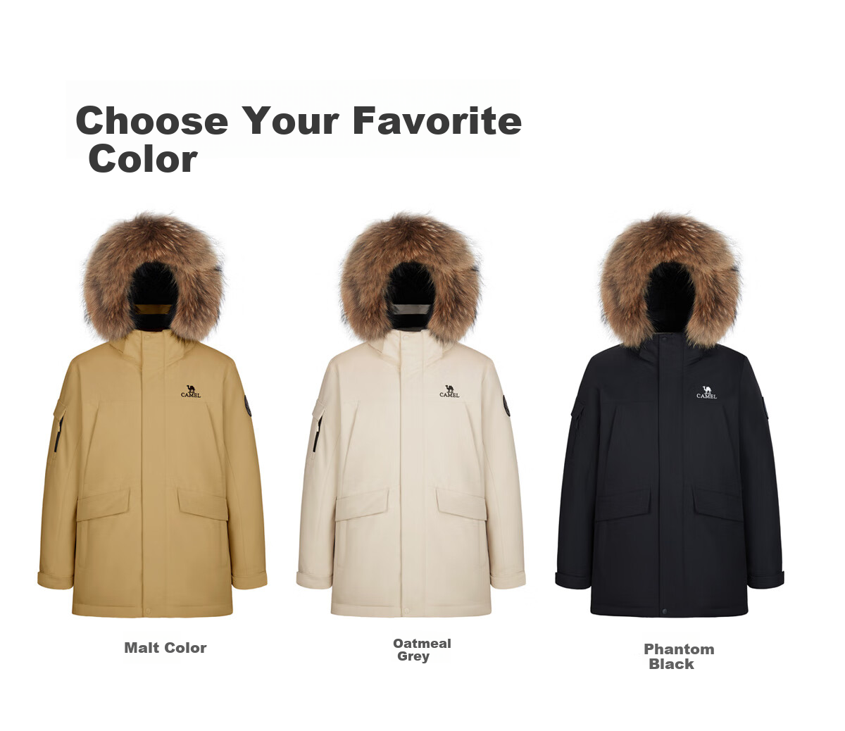 CAMEL Workwear down Jacket, Mid-Length, White Duck Down, Collar, Casual Sports Thickened Coat, Winter Season, M13CAKI038A 49