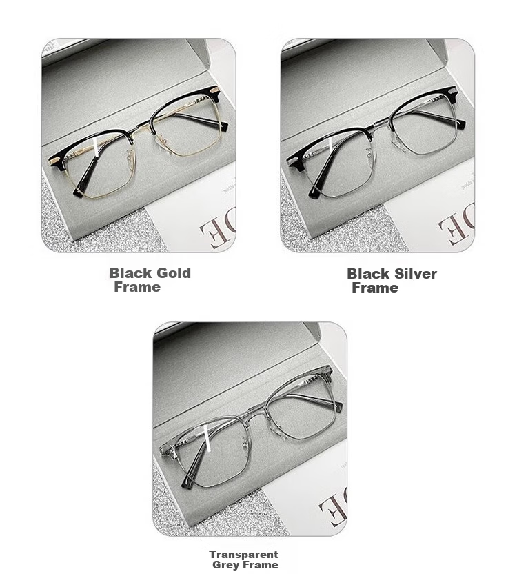 GOGOSOON Myopia Glasses for Men, Ultra-Light 2025 New Anti-Blue Light Eyeglass Frames, Women's Semi-Rimless Frames with Prescription, Browline Flat Lenses 12