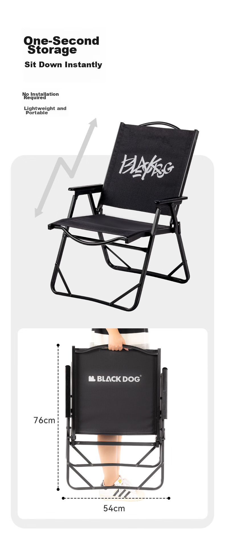 Black Dog Kmit Folding Chair, Single Seat Outdoor Chair with Backrest, Portable Lounge Chair for Leisure Fishing And Beach, Director Chair, Night Black 6