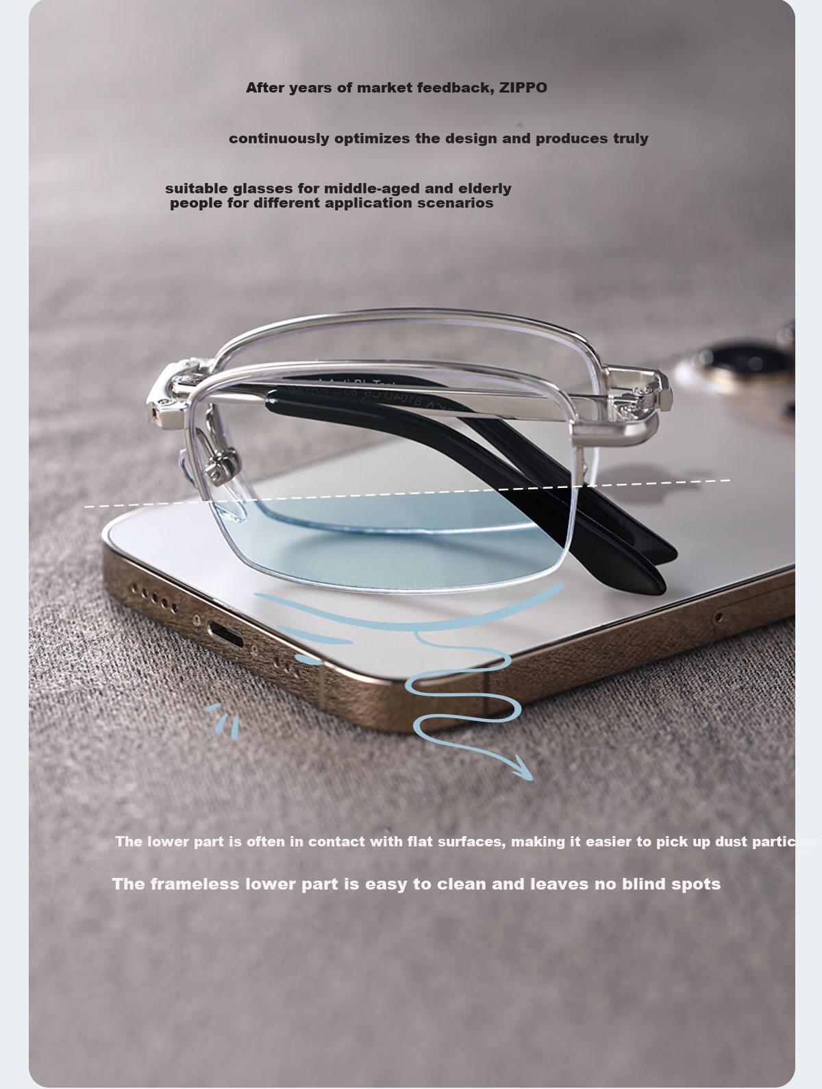 ZIPPO American Folding Portable Reading Glasses with Imported Lenses, High Definition Anti-Blue Light Glasses for Men And Women, Model 8104 Waist Bag Glasses, 200 Degrees 4