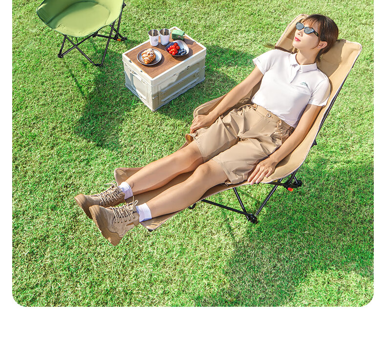 JEEP Outdoor Camping Folding Recliner Ultra-Light Portable Nap Bed Beach Fishing Lazy Chair - Winter Bamboo Green 10