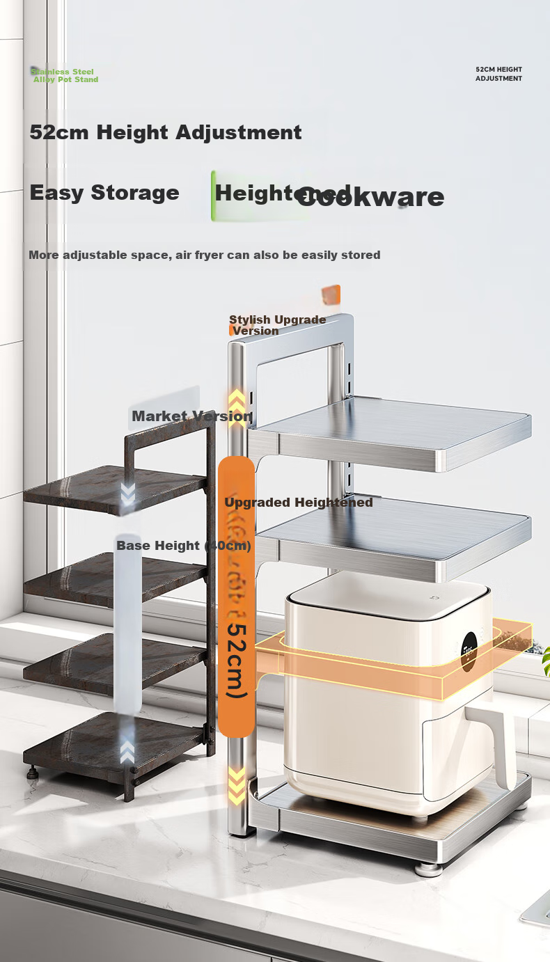 Shuaishi Kitchen Storage Rack, Stainless Steel Pot Rack, Cookware Organizer, Under-Sink Shelf, Multi-Layer Pot Rack inside Cabinets 9