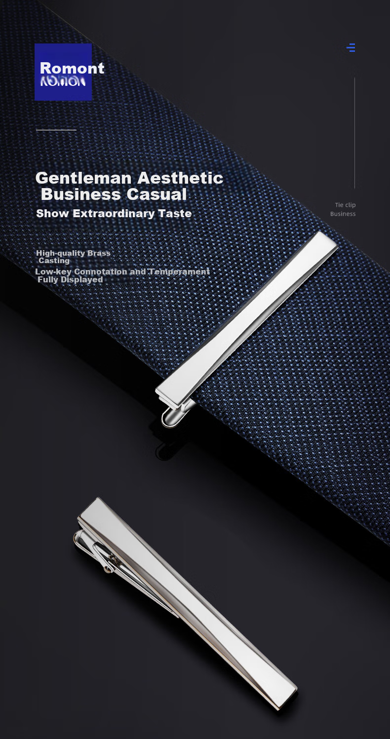 ROMON Necktie Clip for Men, Suit Tie Clip, Formal Performance Wear, Groom's Attire Tie Clip 1